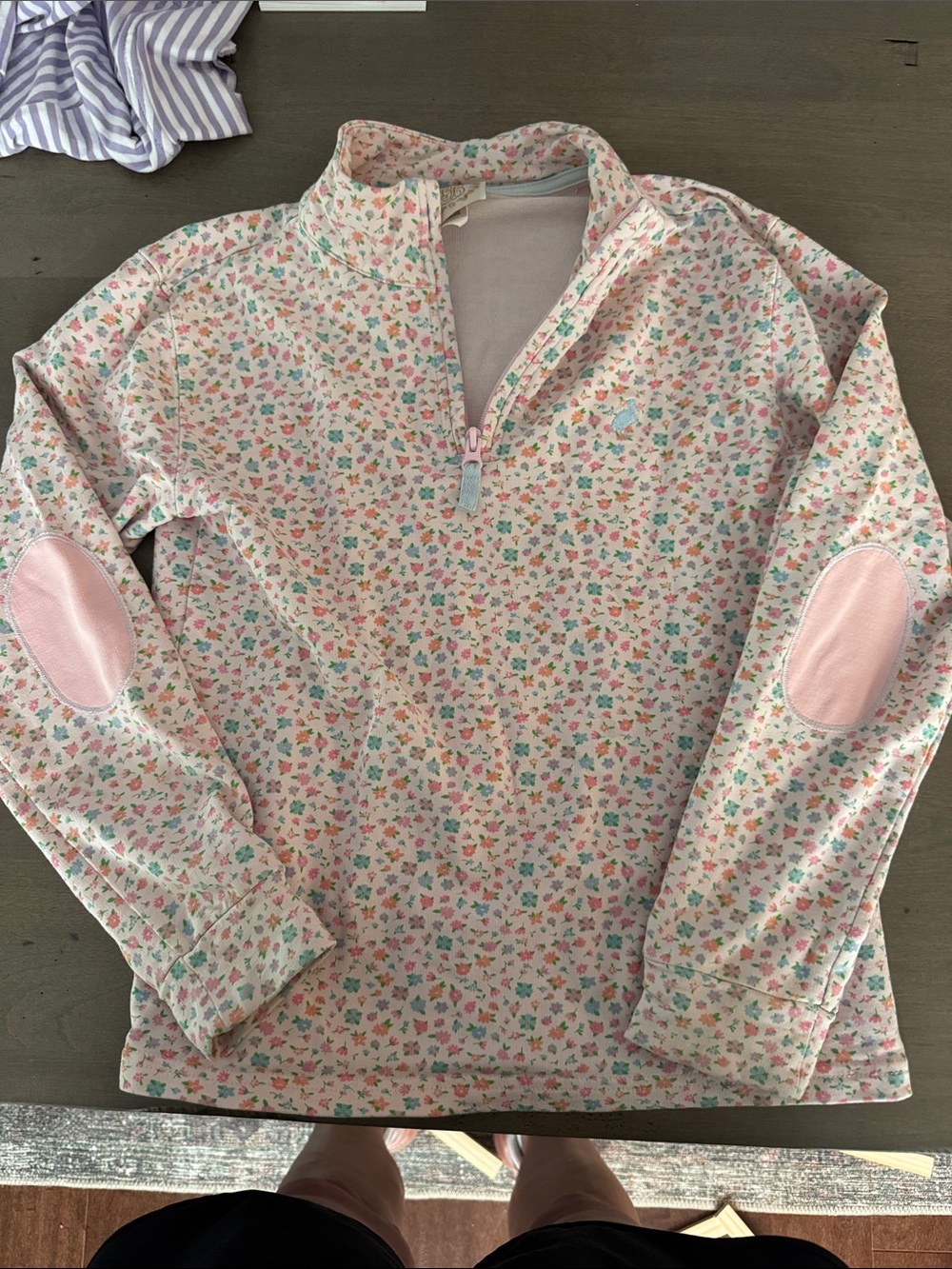 The Beaufort Bonnet Company Floral Quarter-Zip Pullover in Pink, Green, Blue